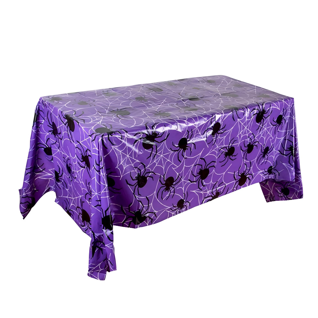 Mantel Halloween diseño morado con arañas