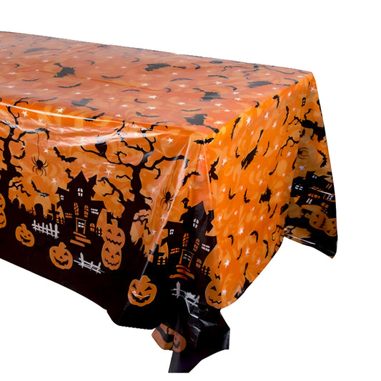 Mantel Halloween diseño calabaza naranja con negro