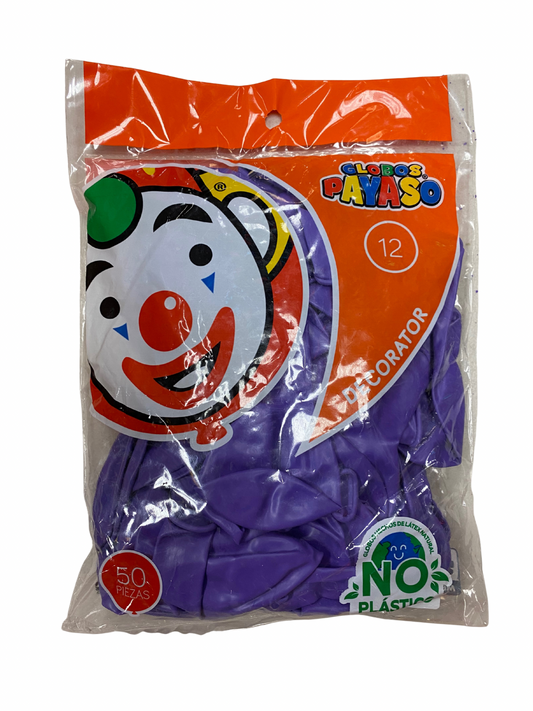 Bolsa globo látex marca Payaso morado